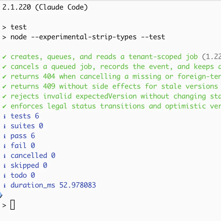 Claude Code 2.1.220の成果物を外部検証し、6件の公開テストが成功した実機ターミナル