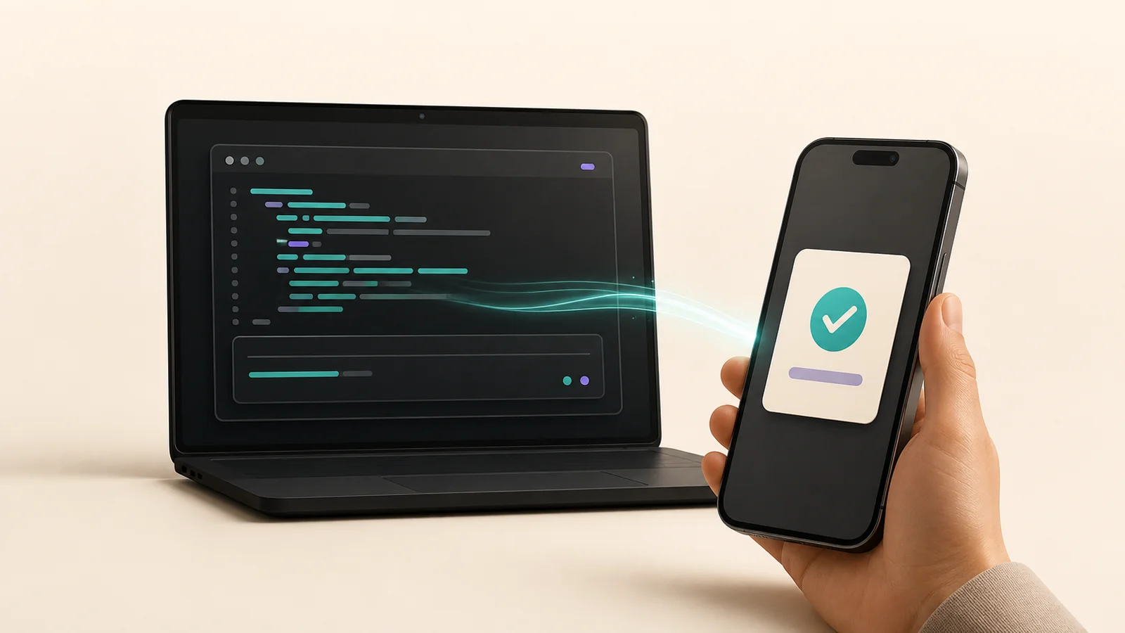 PC上のAIコーディング作業をスマートフォンから確認して承認するイメージ